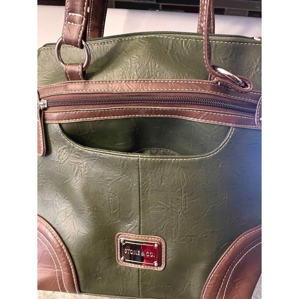 Stone and Company Avocado Green and Brown Purse  #2548